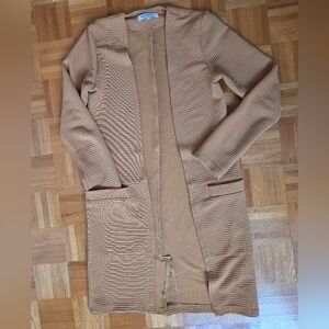 Longline Open Ribbed Cardigan Jacket - Camel